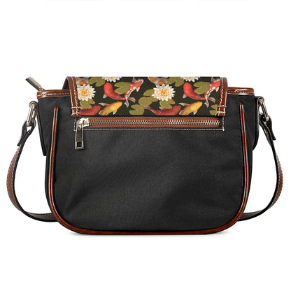 Koi Carp And Lotus Pattern Print Saddle Bag