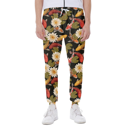 Koi Carp And Lotus Pattern Print Scuba Joggers