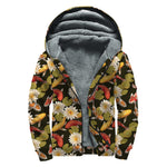 Koi Carp And Lotus Pattern Print Sherpa Lined Zip Up Hoodie