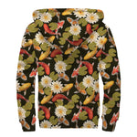 Koi Carp And Lotus Pattern Print Sherpa Lined Zip Up Hoodie