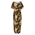 Koi Carp And Lotus Pattern Print Short Sleeve Long Nightdress
