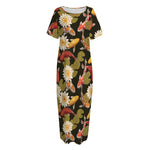 Koi Carp And Lotus Pattern Print Short Sleeve Long Nightdress