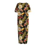 Koi Carp And Lotus Pattern Print Short Sleeve Long Nightdress