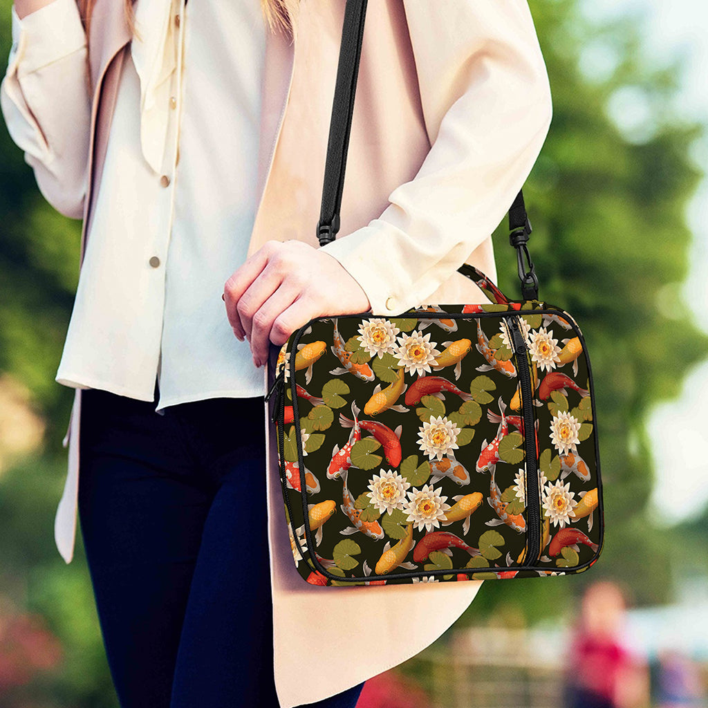 Koi Carp And Lotus Pattern Print Shoulder Strap Bible Bag