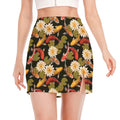 Koi Carp And Lotus Pattern Print Side Slit Mini Skirt