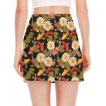 Koi Carp And Lotus Pattern Print Side Slit Mini Skirt