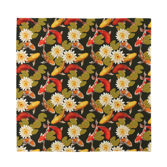 Koi Carp And Lotus Pattern Print Silk Bandana