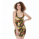 Koi Carp And Lotus Pattern Print Sleeveless Bodycon Dress