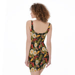 Koi Carp And Lotus Pattern Print Sleeveless Bodycon Dress