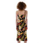 Koi Carp And Lotus Pattern Print Slim Fit Midi Cami Dress