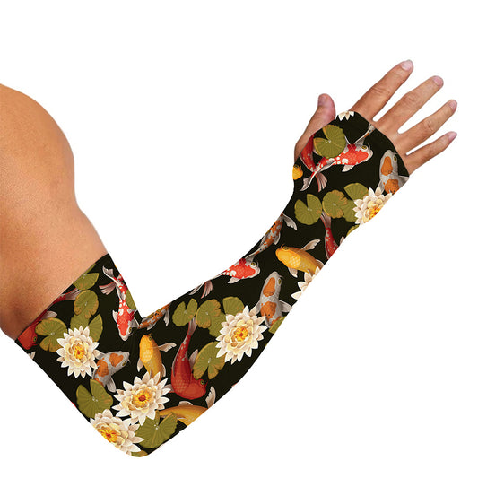 Koi Carp And Lotus Pattern Print Sun Protection Arm Sleeves