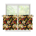 Koi Carp And Lotus Pattern Print Tier Curtains