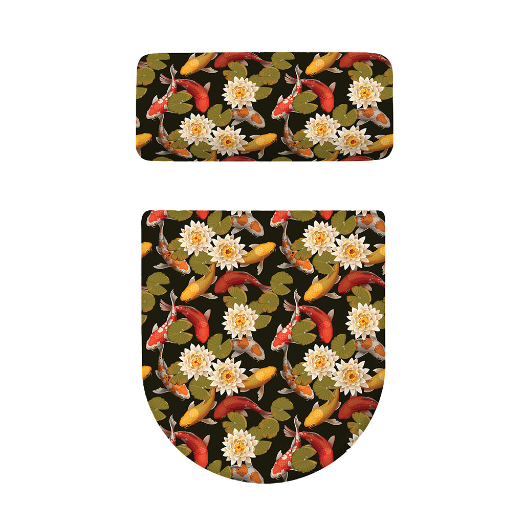 Koi Carp And Lotus Pattern Print Toilet Lid And Tank Cover Set