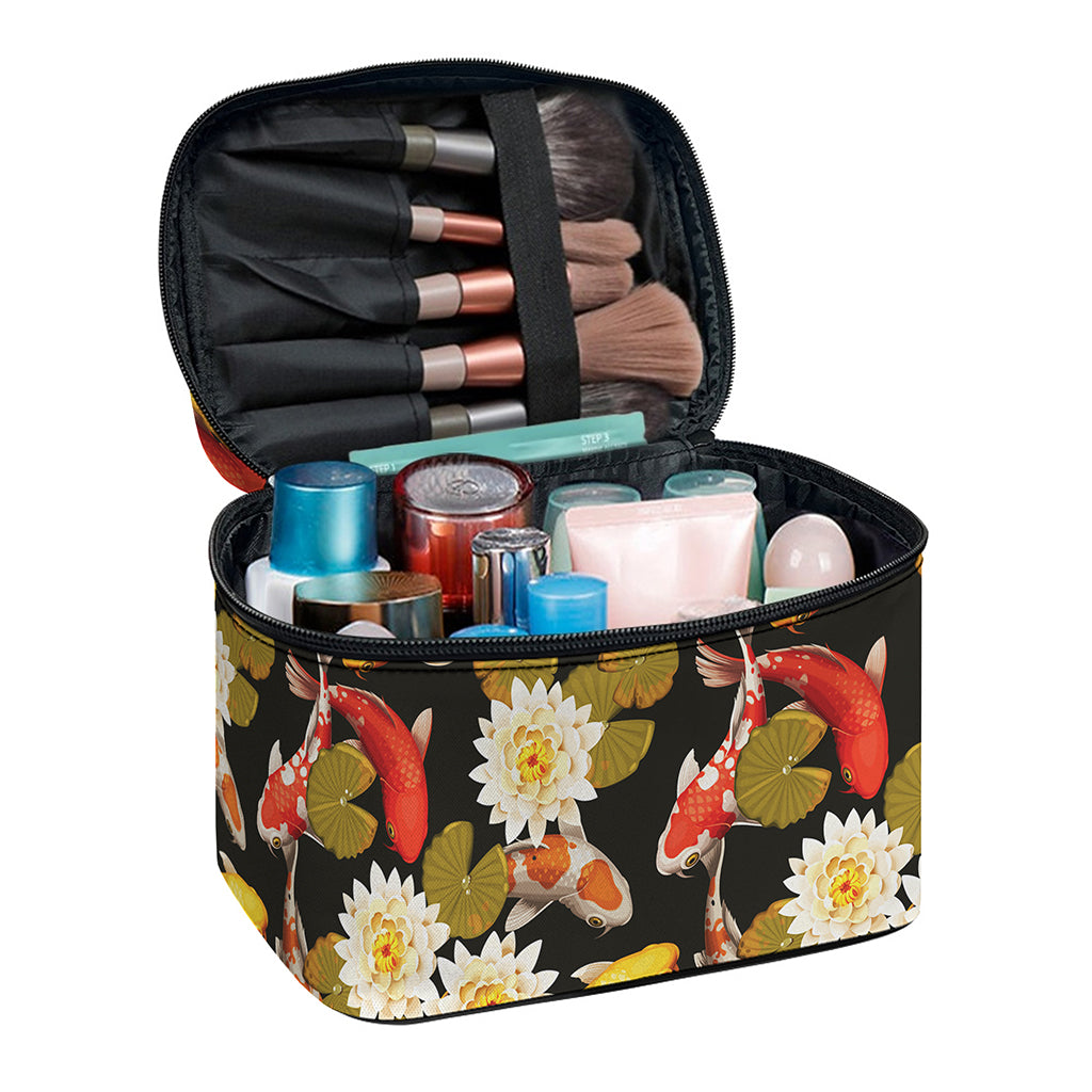 Koi Carp And Lotus Pattern Print Travel Makeup Bag