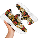 Koi Carp And Lotus Pattern Print White Chunky Shoes
