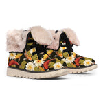 Koi Carp And Lotus Pattern Print Winter Boots