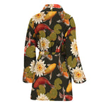 Koi Carp And Lotus Pattern Print Women's Bathrobe