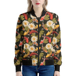 Koi Carp And Lotus Pattern Print Women's Bomber Jacket