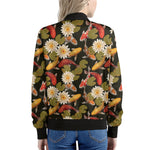 Koi Carp And Lotus Pattern Print Women's Bomber Jacket