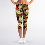 Koi Carp And Lotus Pattern Print Women's Capri Leggings