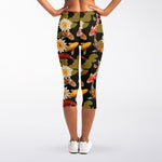 Koi Carp And Lotus Pattern Print Women's Capri Leggings