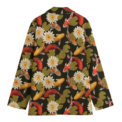 Koi Carp And Lotus Pattern Print Women's Cotton Blazer