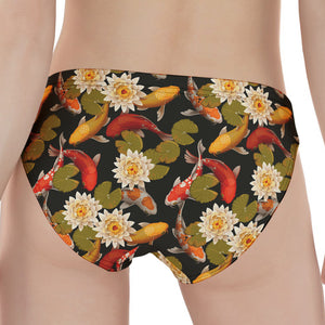 Koi Carp And Lotus Pattern Print Women's Panties