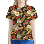 Koi Carp And Lotus Pattern Print Women's Polo Shirt