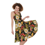 Koi Carp And Lotus Pattern Print Women's Sleeveless Dress
