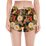 Koi Carp And Lotus Pattern Print Women's Split Running Shorts
