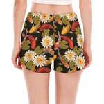 Koi Carp And Lotus Pattern Print Women's Split Running Shorts