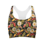Koi Carp And Lotus Pattern Print Women's Sports Bra