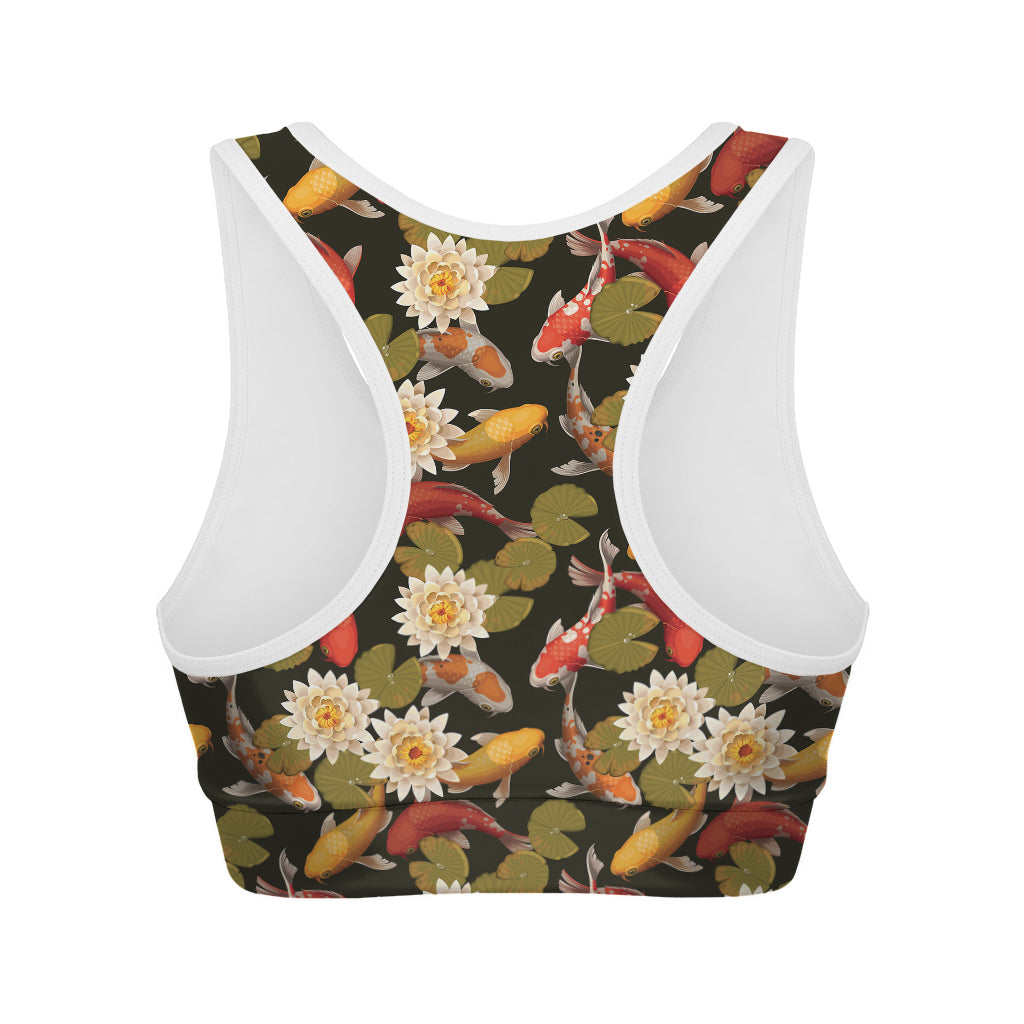 Koi Carp And Lotus Pattern Print Women's Sports Bra