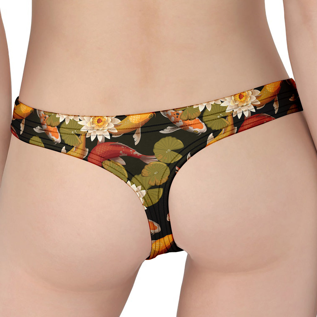 Koi Carp And Lotus Pattern Print Women's Thong