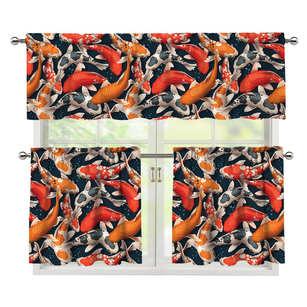 Koi Carp Pattern Print 3 Piece Kitchen Curtains