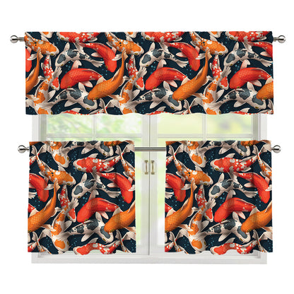 Koi Carp Pattern Print 3 Piece Kitchen Curtains