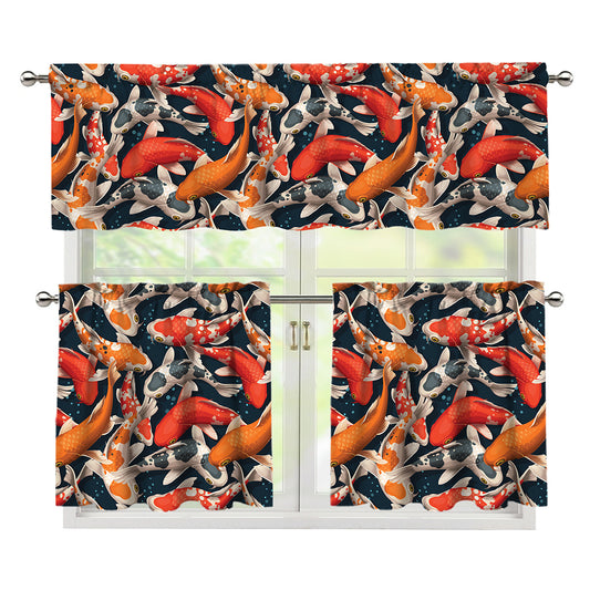 Koi Carp Pattern Print 3 Piece Kitchen Curtains