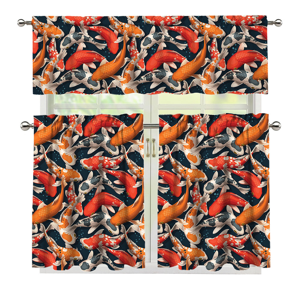 Koi Carp Pattern Print 3 Piece Kitchen Curtains