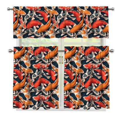 Koi Carp Pattern Print 3 Piece Kitchen Curtains