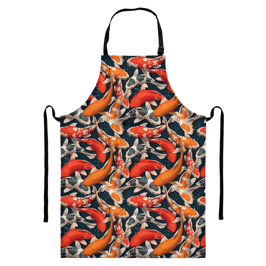 Koi Carp Pattern Print Bib Apron With Pocket