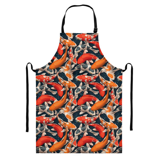 Koi Carp Pattern Print Bib Apron With Pocket