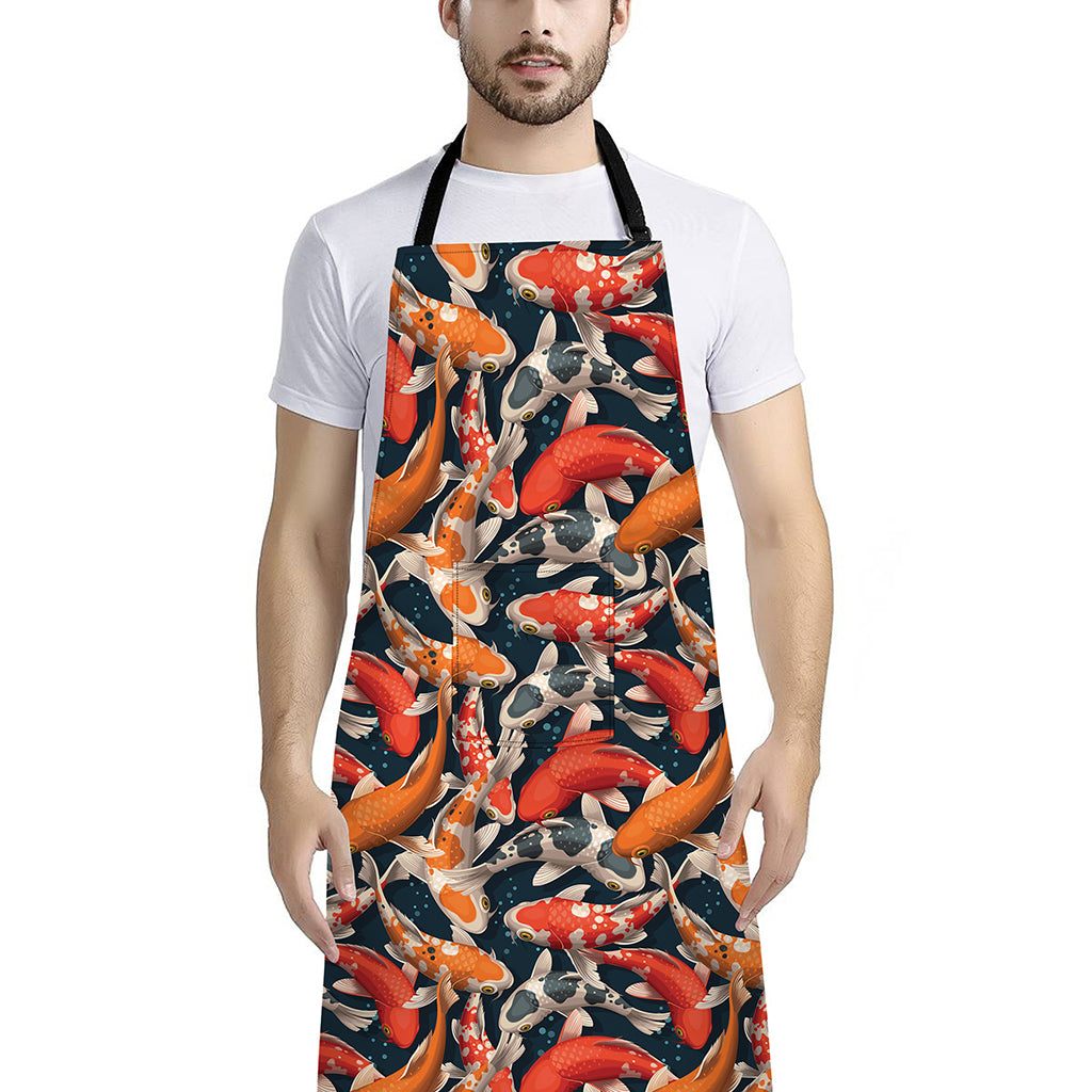 Koi Carp Pattern Print Bib Apron With Pocket