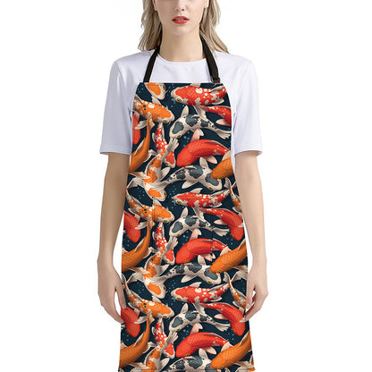 Koi Carp Pattern Print Bib Apron With Pocket