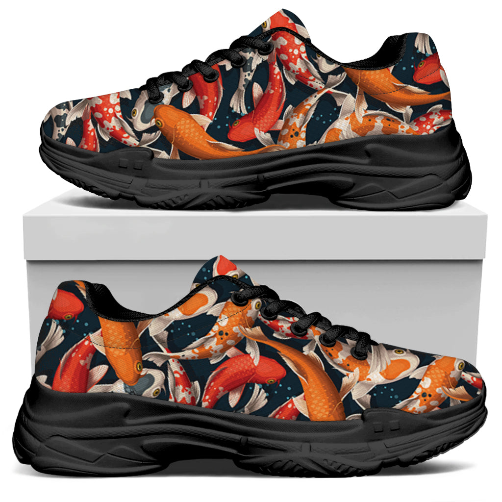 Koi Carp Pattern Print Black Chunky Shoes