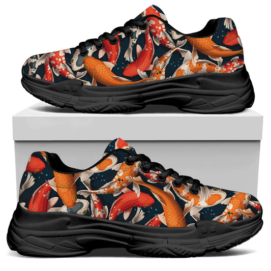 Koi Carp Pattern Print Black Chunky Shoes