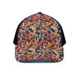 Koi Carp Pattern Print Black Mesh Trucker Cap