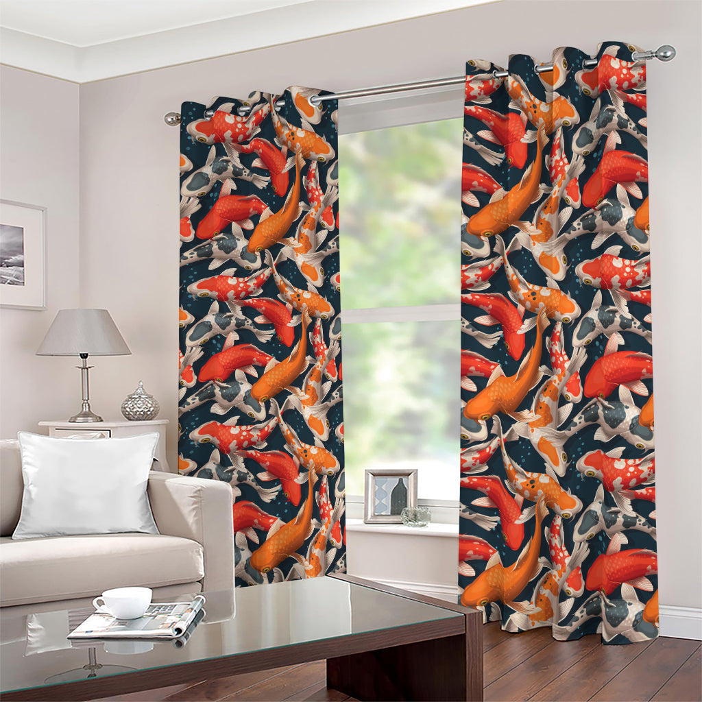 Koi Carp Pattern Print Blackout Grommet Curtains