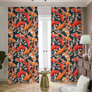 Koi Carp Pattern Print Blackout Pencil Pleat Curtains