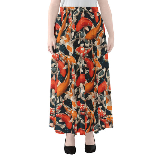 Koi Carp Pattern Print Chiffon Maxi Skirt