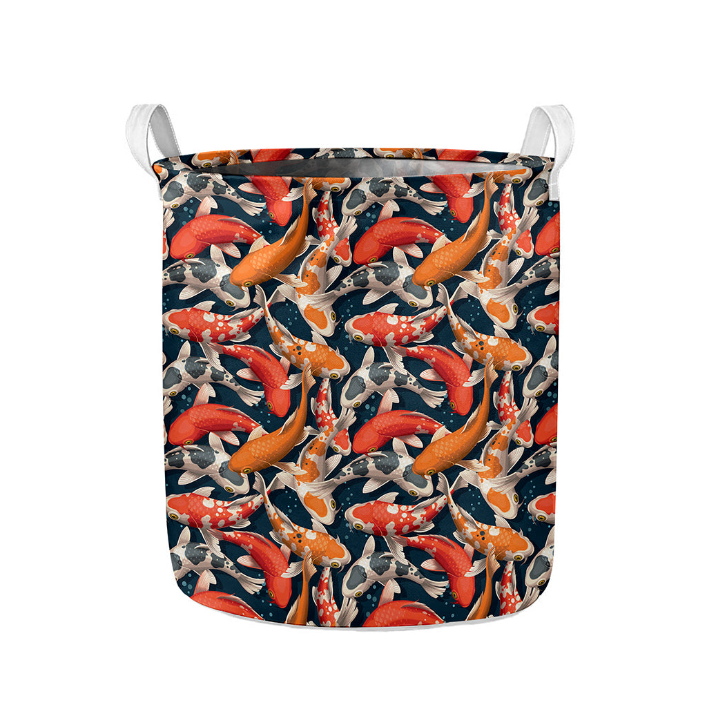 Koi Carp Pattern Print Collapsible Laundry Basket
